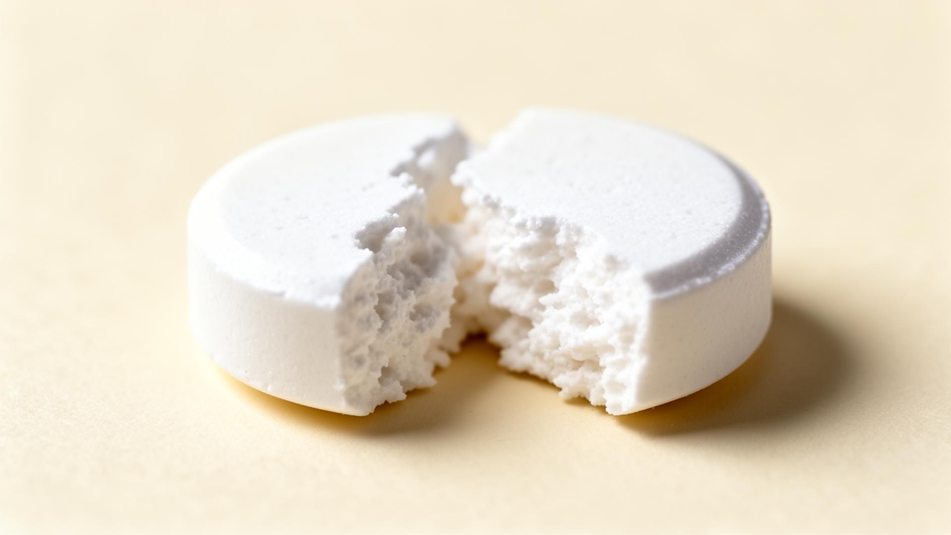 Macro view of a chewable broken in half